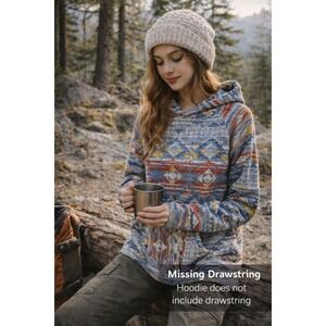 Aztec Southwest Hoodie Boho‎ Indie Cozy Pullover M Flawed No Drawstring